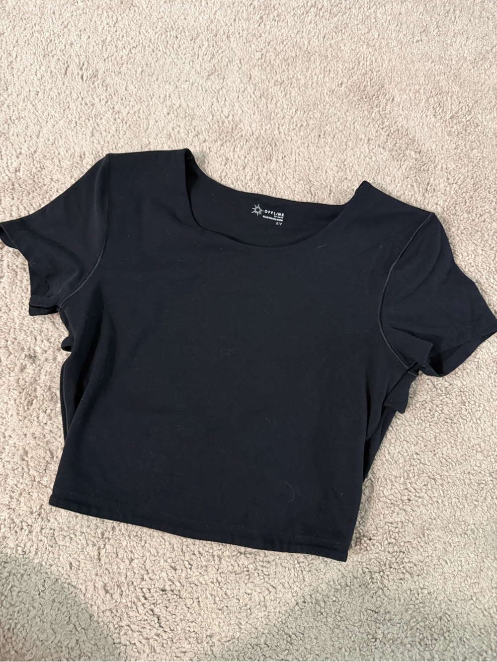 Aerie Offline Black Crop Scoop Neck Tee